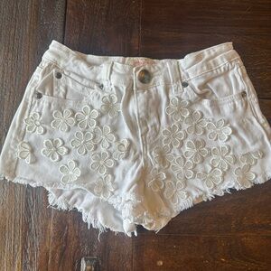 White Floral Embroidered kids Shorts